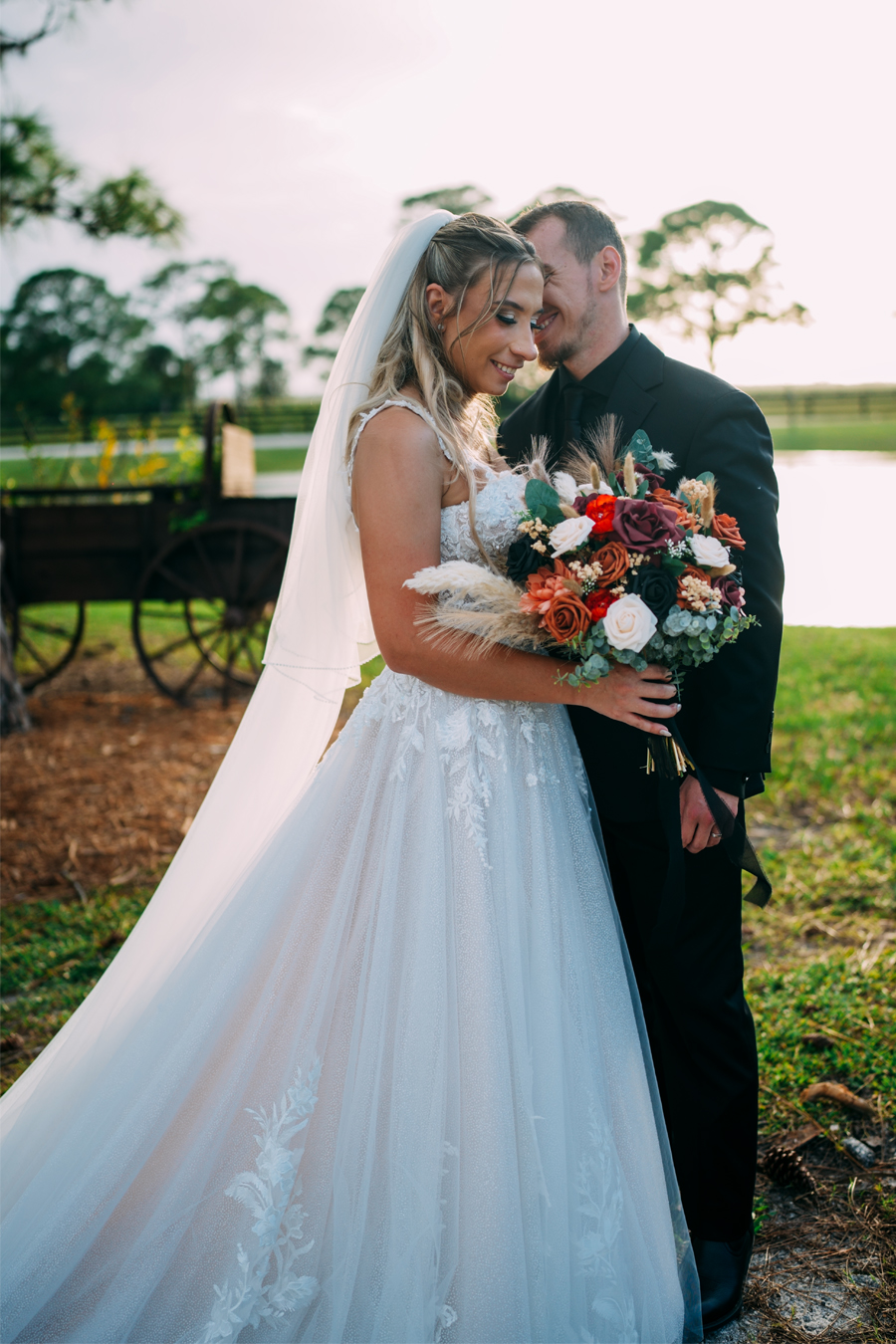 Romantic photo of bride and groom at Ever After Farms Ranch